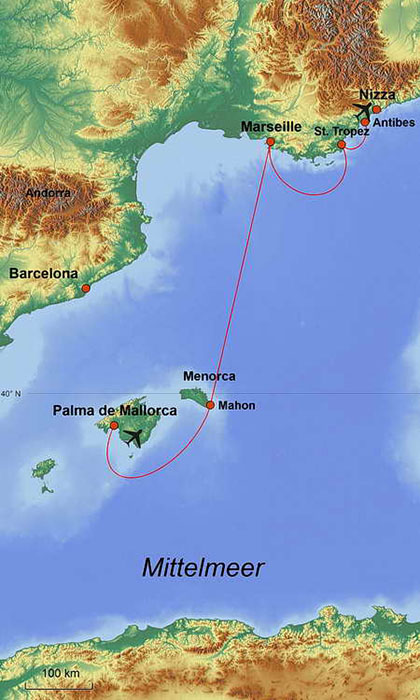 Karte Segelkreuzfahrt Amalfi