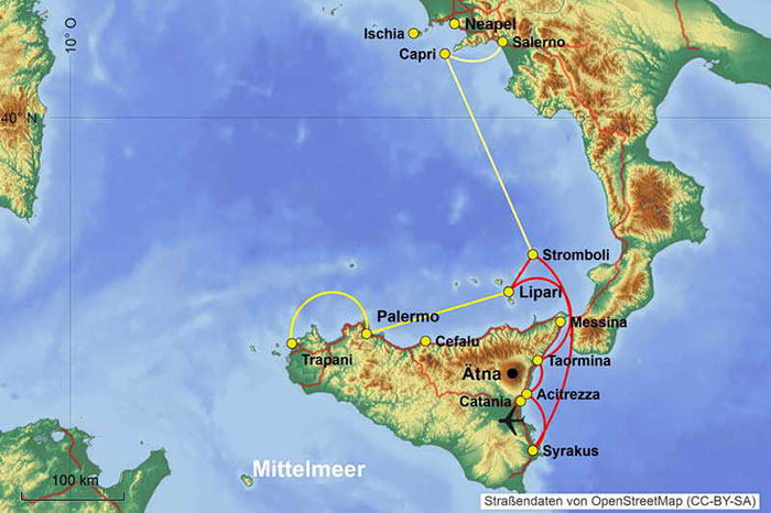 Karte Segelkreuzfahrt Amalfi