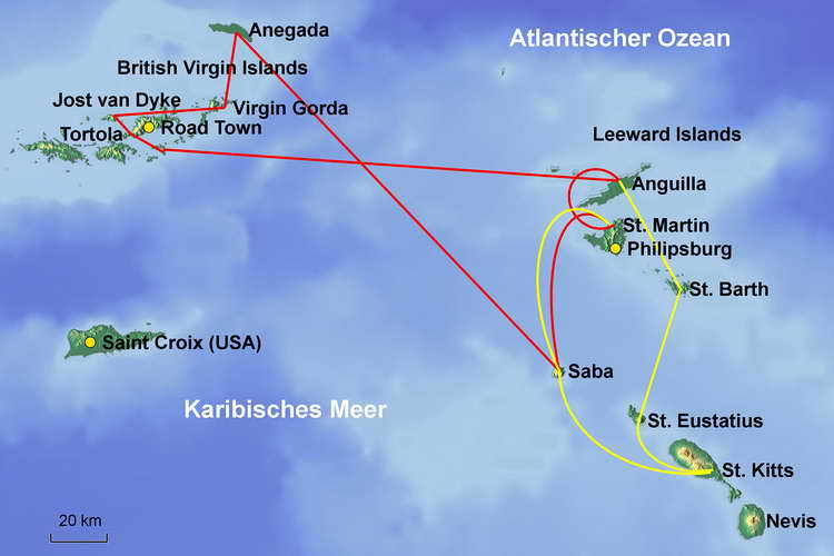 Karte Segelkreuzfahrt Adria