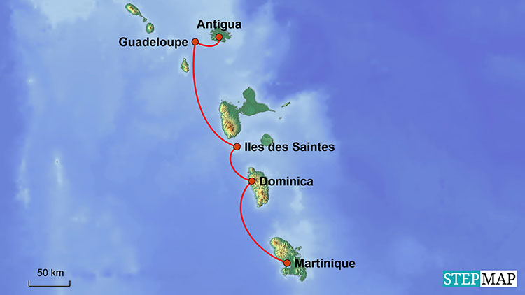 Karte Segelkreuzfahrt Karibik
