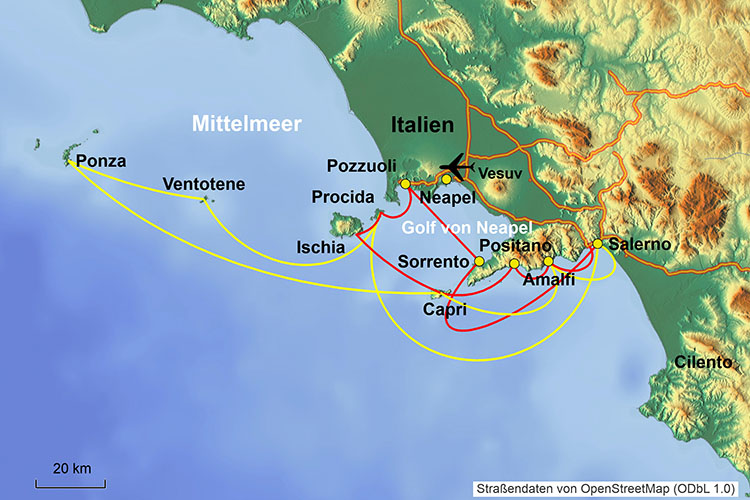 Karte Segelkreuzfahrt Amalfi