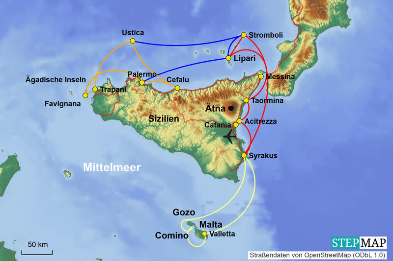 Karte Segelkreuzfahrt Gibraltar Malta