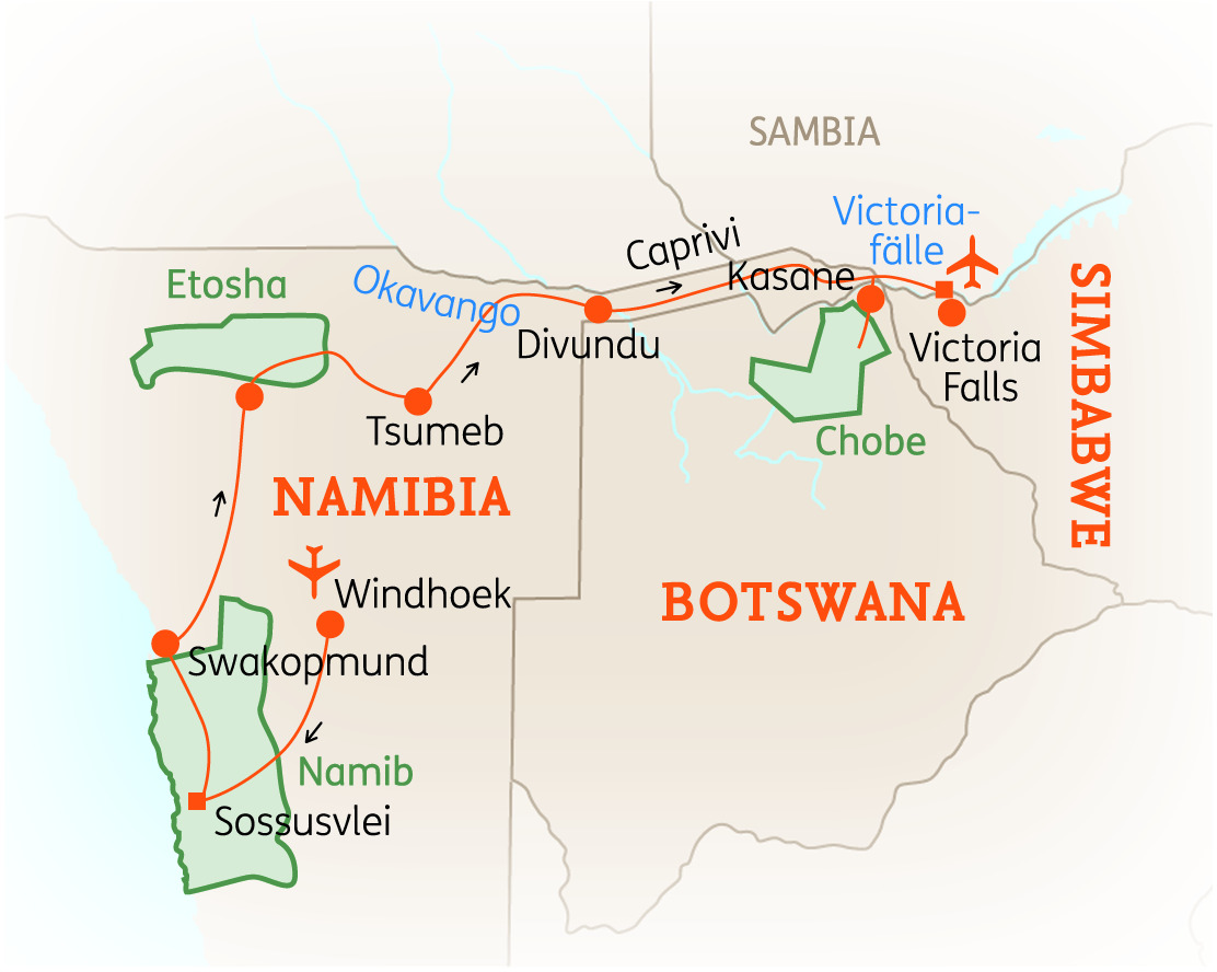 Namibia & Botswana: Höhepunkte im Norden mit Victoriafällen